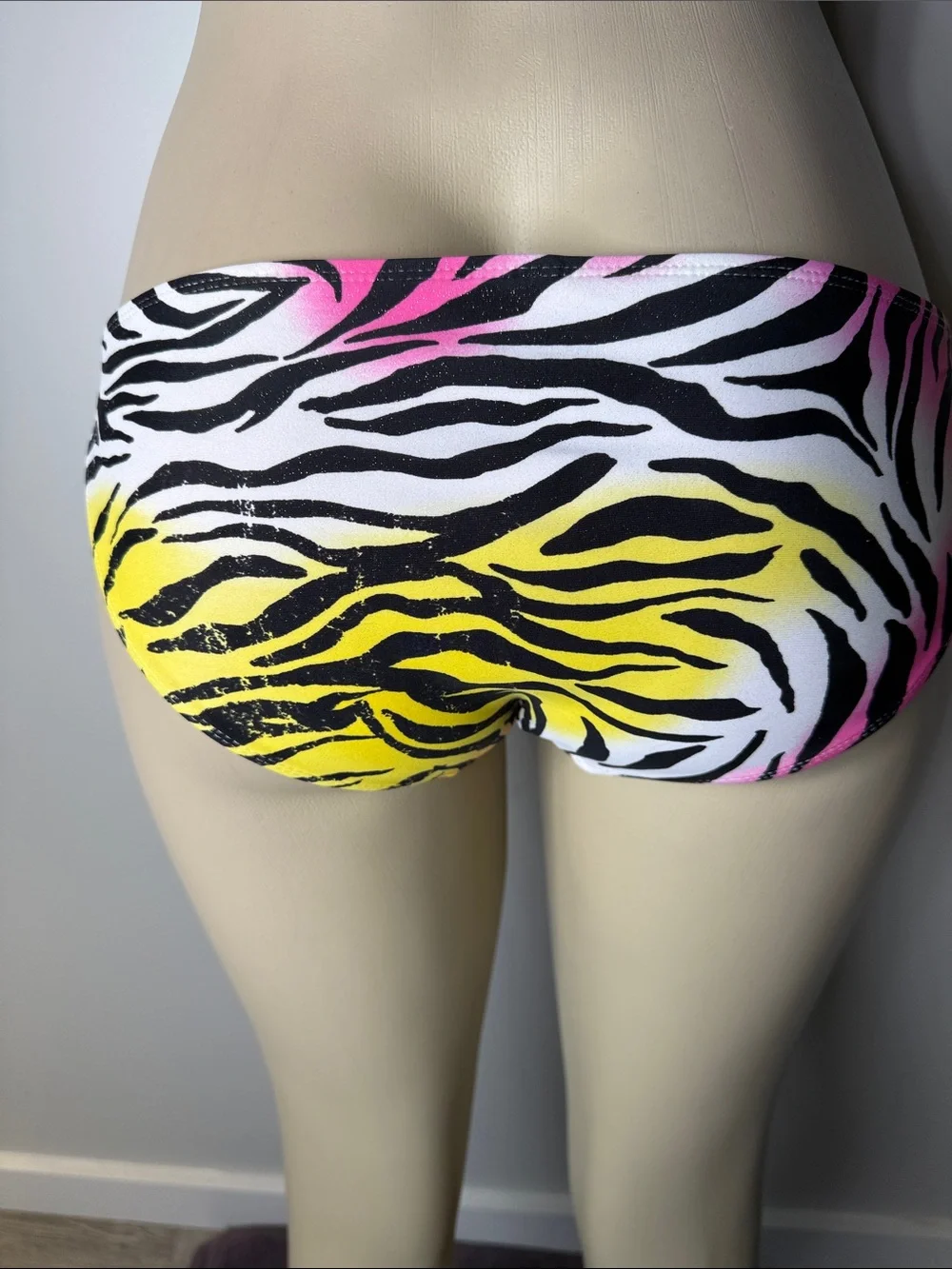 Hot Water Neon Zebra-Print Bikini Bottoms in Pink and Yellow